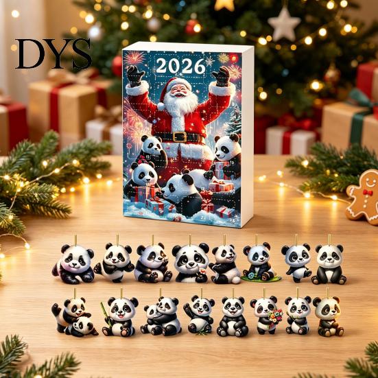 Collectible Panda Box Set Advent Calendars 2026, 2D Acrylic Cute Hanging Ornaments for Animal Xmas Tree, 24 Days Christmas Countdown Calendar,