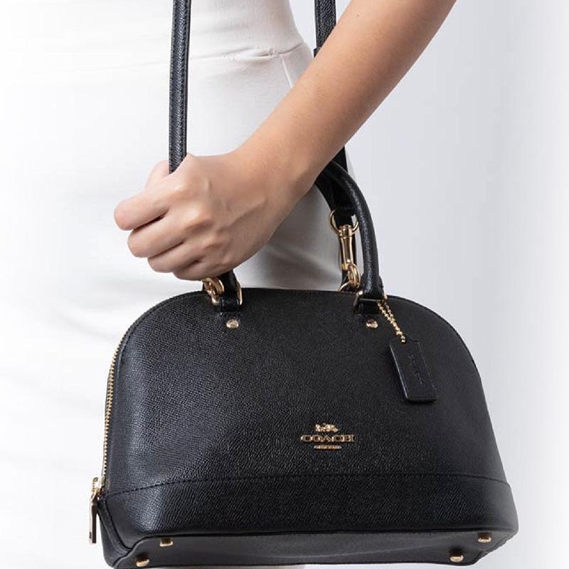 New COACH Sierra Leather Dome Bag, Handbag, Shoulder Bag, Crossbody Bag Medium Size Women's Black 27591-IMBLK