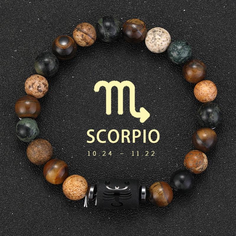 12 Zodiac Natural Stone Bracelets - Cancer, Virgo, Leo, Libra Designs, Ideal Couples & Friendship Gifts, Unisex Jewelry (Pulsera
