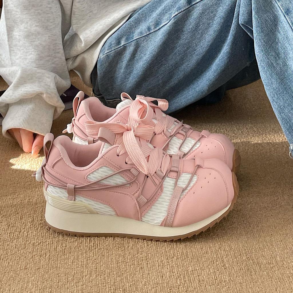 Fashion Women's Sneakers Autumn Lightweight Non Slip Soft Sole Running Shoes Comfortable Fashion Cross Tied Height Increase Casual Shoes