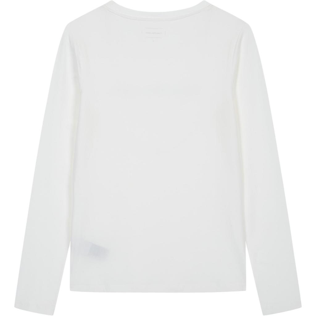 Calvin Klein Jeans Logo Straight Cut Long Sleeve T-Shirt Women Tops Bright-White J225484-YAF