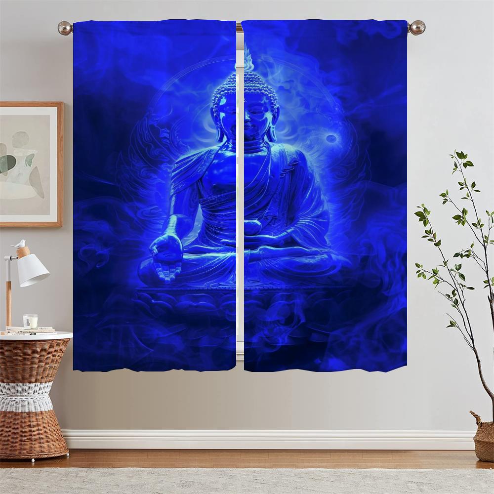 Christmas Curtains Salon 2 Pieces Medicine Buddha Blackout Curtain for Living Room Customs Free Shipping Products Blind Blinds