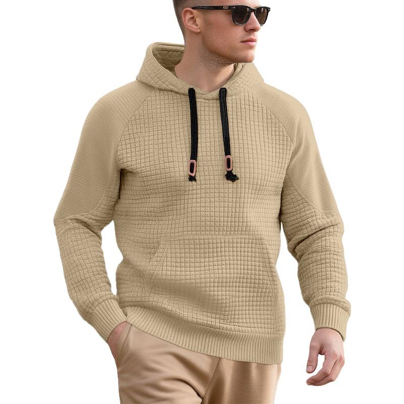 Autumn and winter men's jacquard small square long-sleeved hooded pullover loose sports and leisure sweater