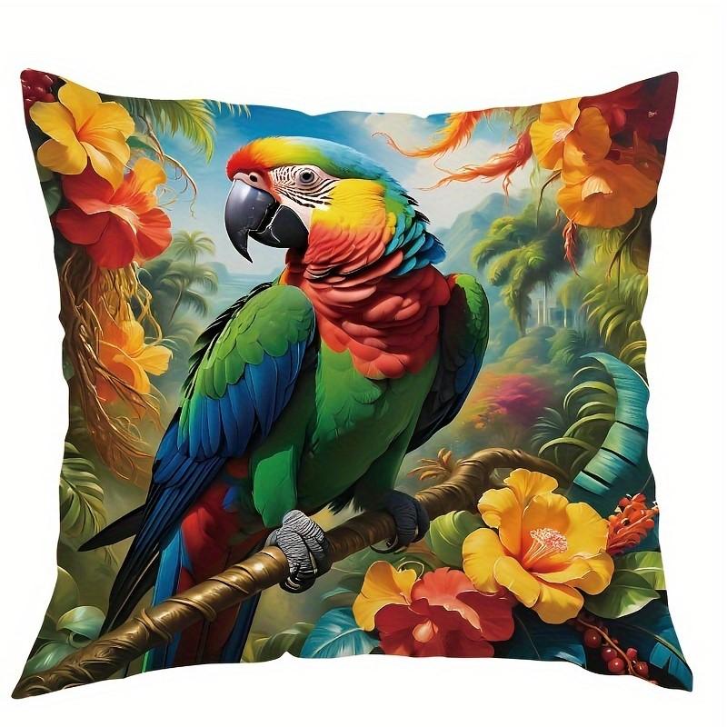 VIKAMA Vivid Parrot & Tropical Floral PillowcasesLiving Room Sofa Cushion Cover, Soft and Comfortable, Bedroom Room Decoration