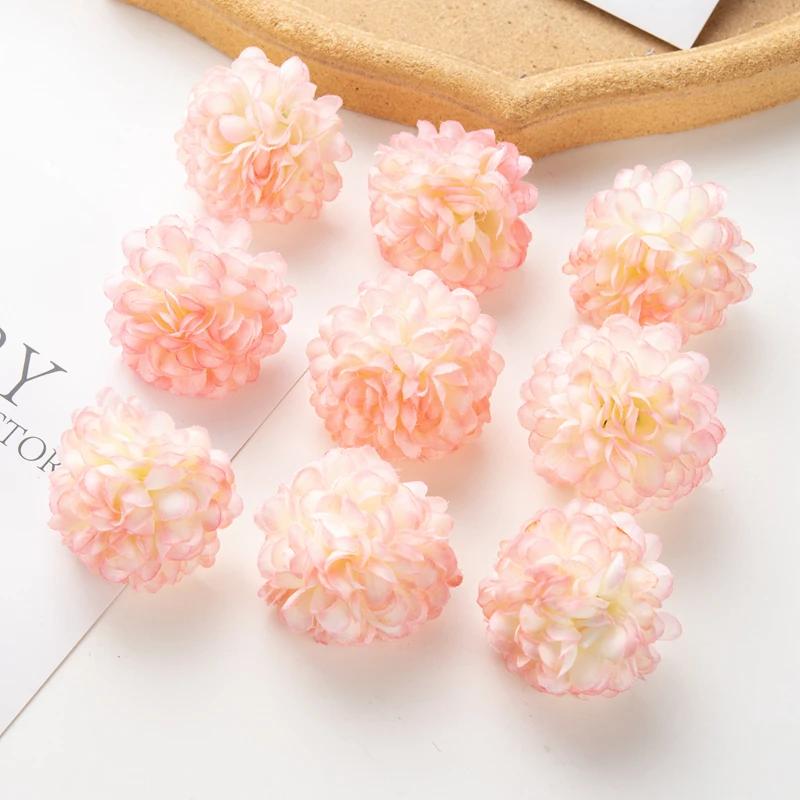 100PCS Artificial Hydrangea Flowers Wholesale Wedding Home Party Room Decoration Christmas Candy Box Fake Silk Scrapbook Plants