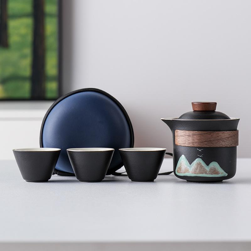 Light Luxury Hand-painted One Pot Three Cups High-end Travel Tea Set Portable Set Teapot Teacup Business Commemorative Gift