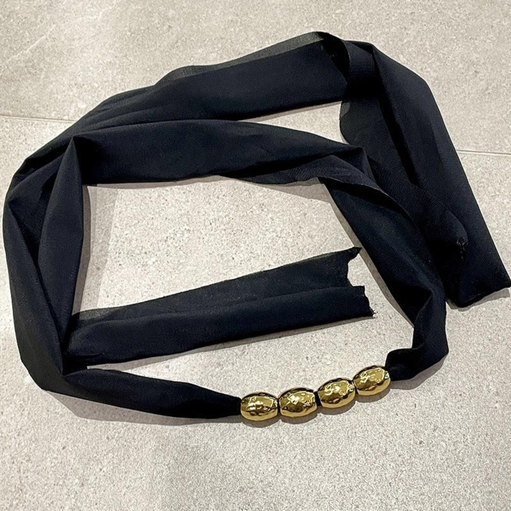 Personality Lace-up Collarbone Chain Elegant Ribbon Choker Beaded Silk Scarf Necklace  Decoration