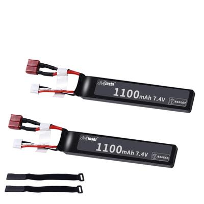 MINSHI Celeb 7.4V 1100mAh LiPo Akku (2er Set) mit T-Stecker für RC-Autos, Trucks, Hubschrauber, FPV-Drohnen usw.. (1052011mm) [Enthält 2,5 x 30 cm