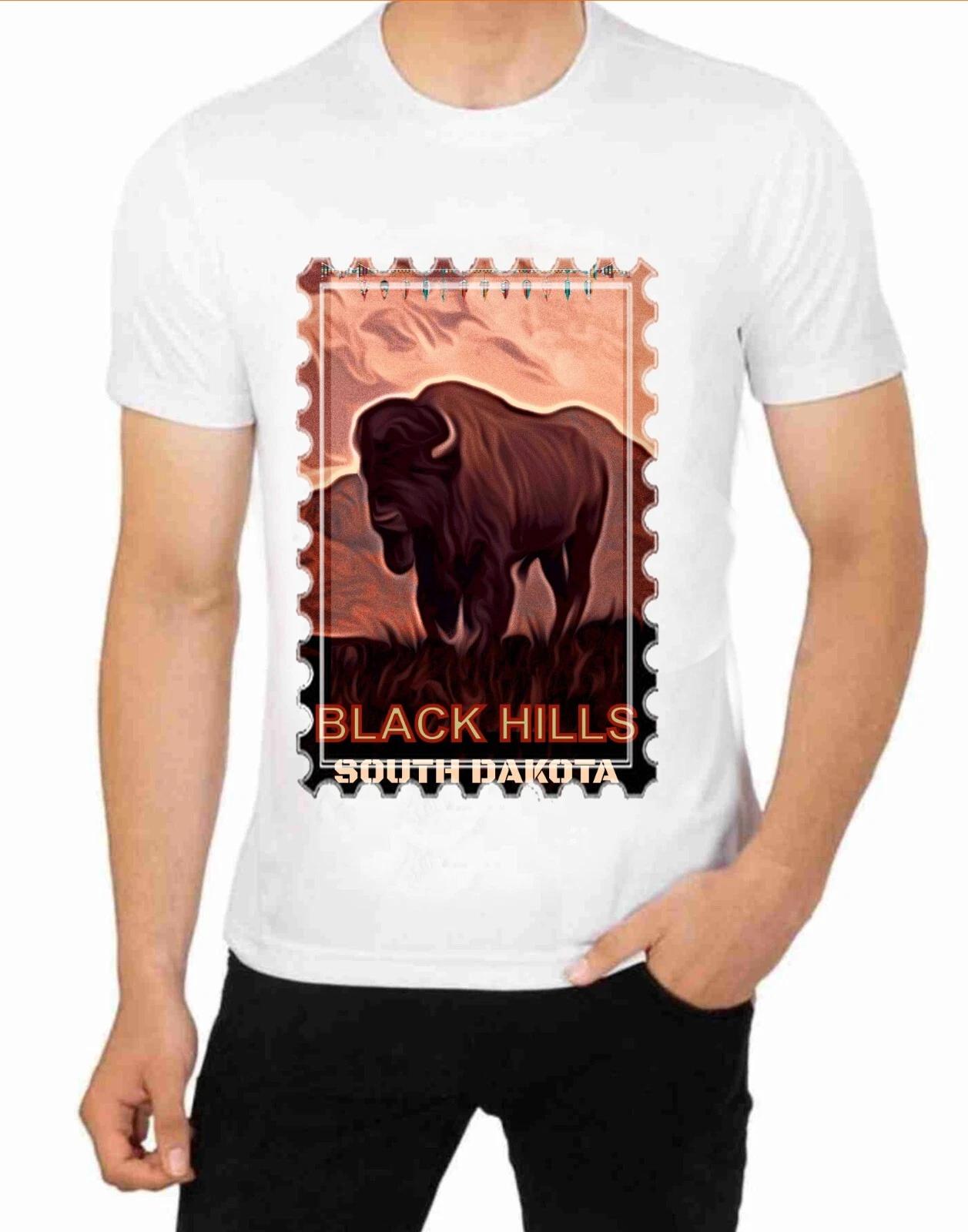 Black Hills South Dakota Buffalo T-Shirt Art Vintage Travel Poster Art 4XL