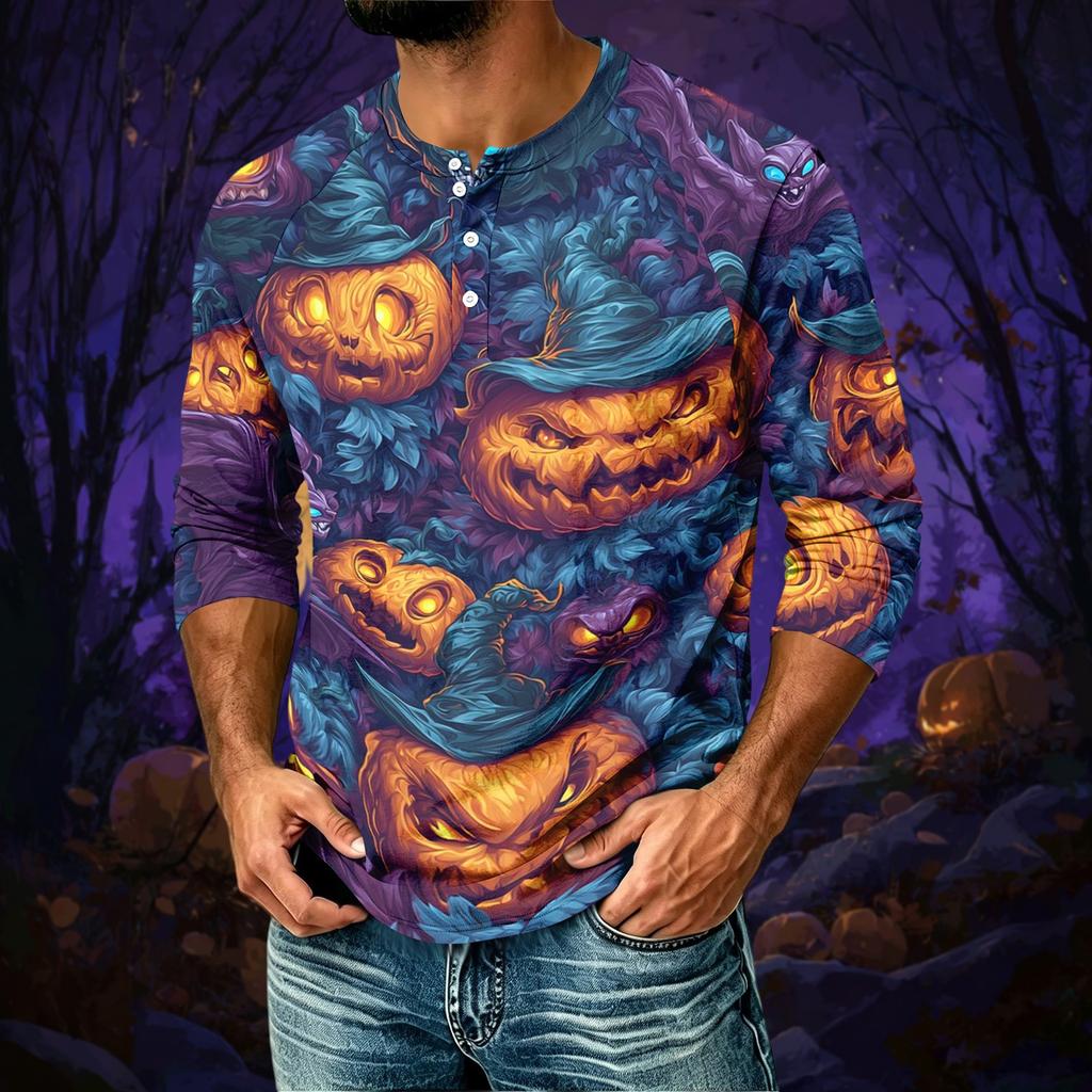 Men's Halloween Print Raglan 3/4 Sleeve Casual Shirt