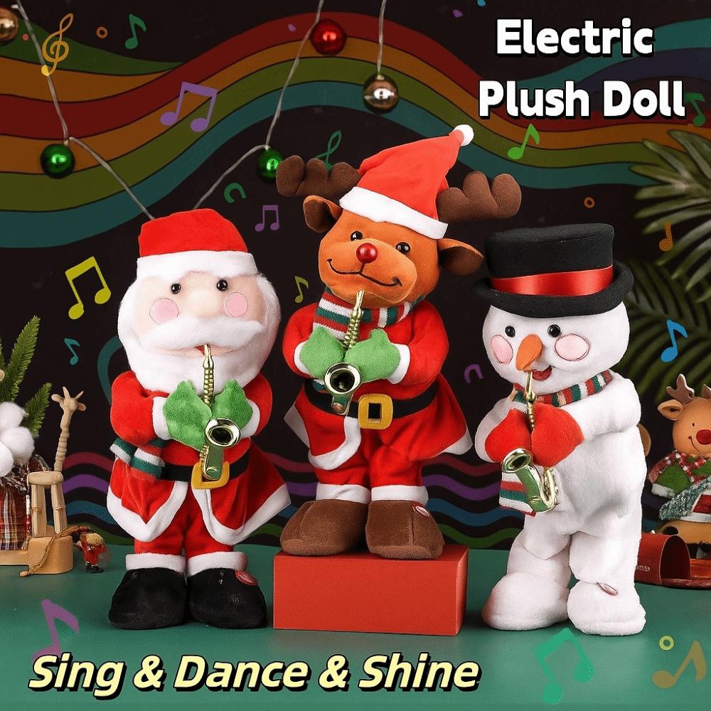 Santa Claus Christmas Plush Toy Snowman Elk Dancing Singing Stuffed Toys  Home Decor