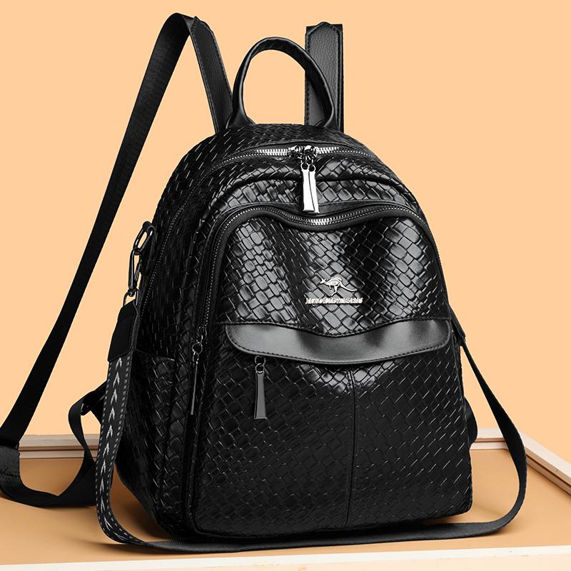 Woven PU Backpack Large Capacity Travel Backpack Women's Multi-functional Shoulder Bag