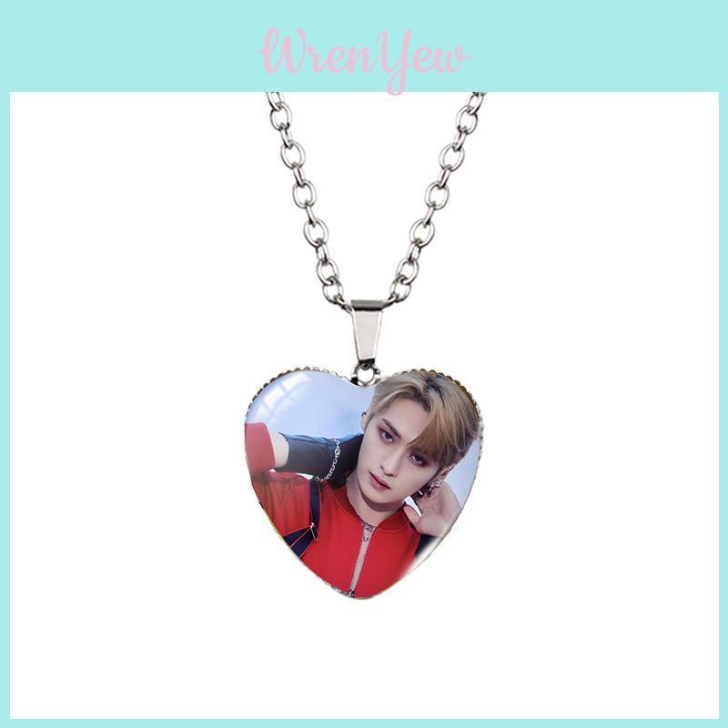 Stray Kids Heart Shaped Time Gem Pendant Necklace For Trendy Boys With Regular Chain