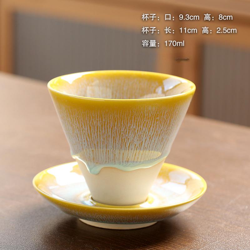 Japanese Retro Ceramic Coffee Mugs Household Kitchen Kiln Change Flow Glaze Funnel Cup with Base Restaurant Dessert Utensils