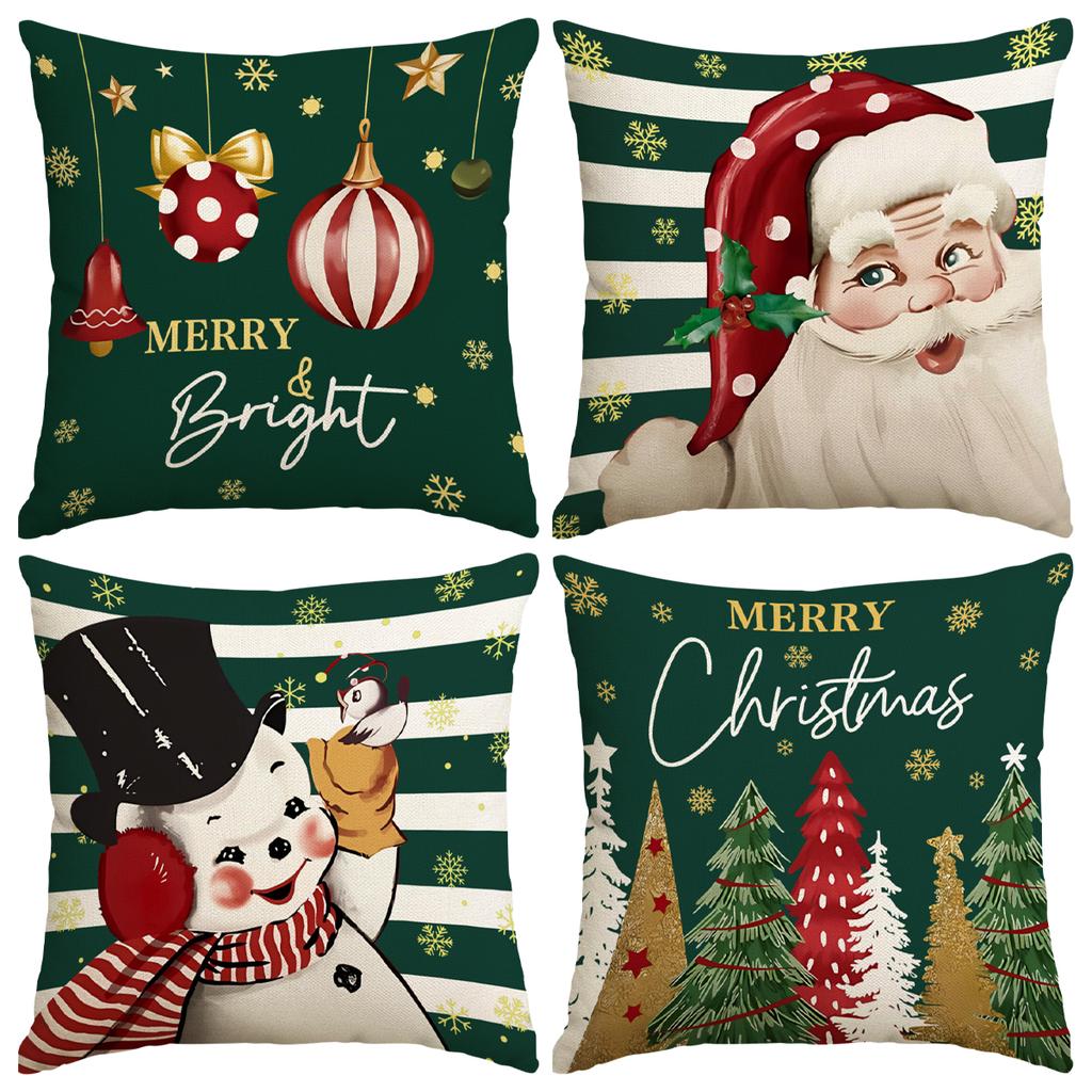 1/4Pcs Santa Claus, Snowman, Patterned Printed Pillowcase, Sofa Cushion Cover, Christmas Decoration, (Without Pillow Core)