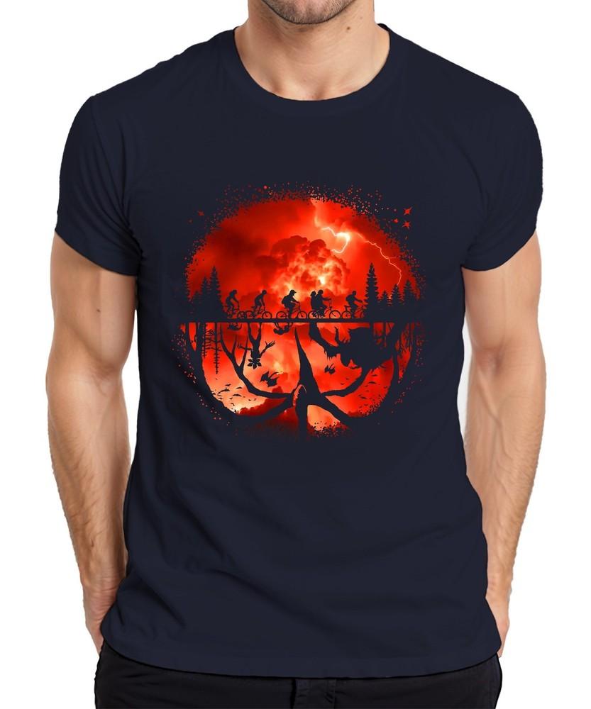 Upside Down Kids On Bikes Monster Horror 80s Retro Unisexs Tshirt S