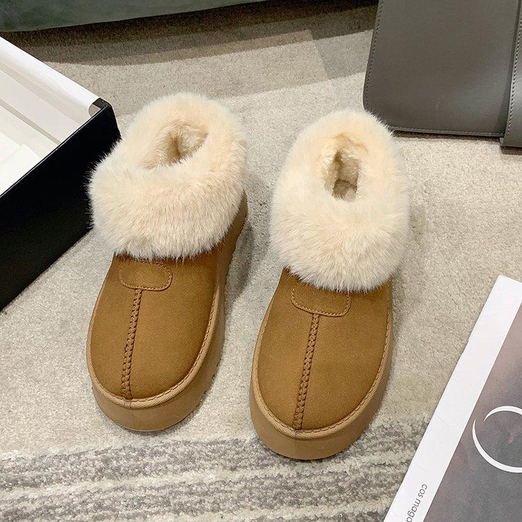 

Small thick-soled low-top snow boots women s sheepskin and fur integrated new one-pedal winter wool cotton shoes 35 малиновий