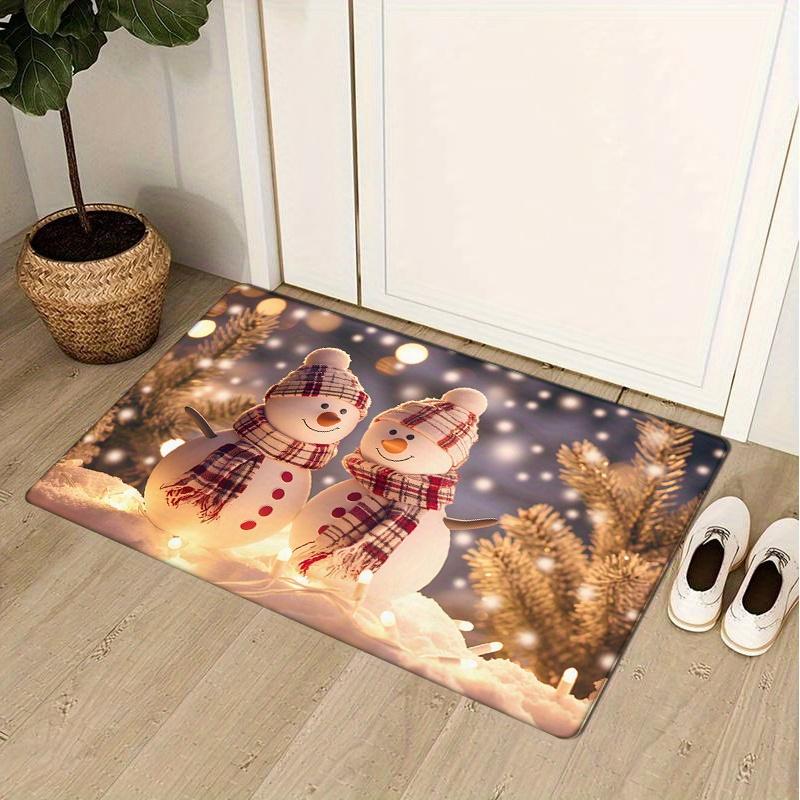 [Cozy Charm] Cozy Christmas Snowman Print Doormat - 0.47inch Thick Flannel, Non-Slip & Machine Washable, Festive Holiday Decor F