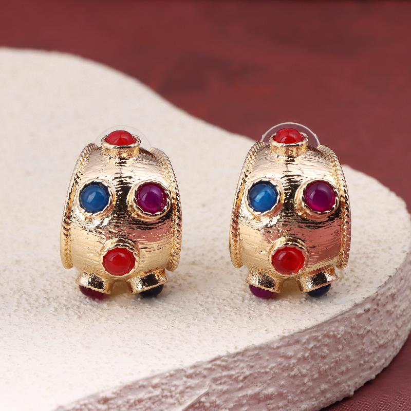 Multi Color Glass Inlay Metal Post Earrings For Women Vintage New Style Fashion Jewelry Daily Wear Accessories Gifts