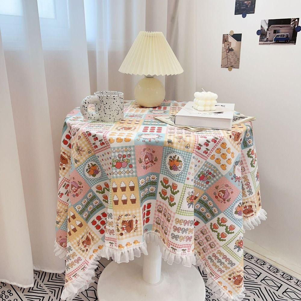 Hot Girl Heart Lace Side Tablecloth Floral Cartoon Round Table Mat Multi Functional 140*140CM Decorative Fabric Home Decoration
