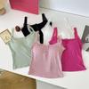 Camiseta sin mangas acanalada de encaje, Tops cortos con cuello Halter para mujer, camisola con botones, camisola con espalda al aire, chaleco recortado sin mangas de tubo de punto a la moda para mujer