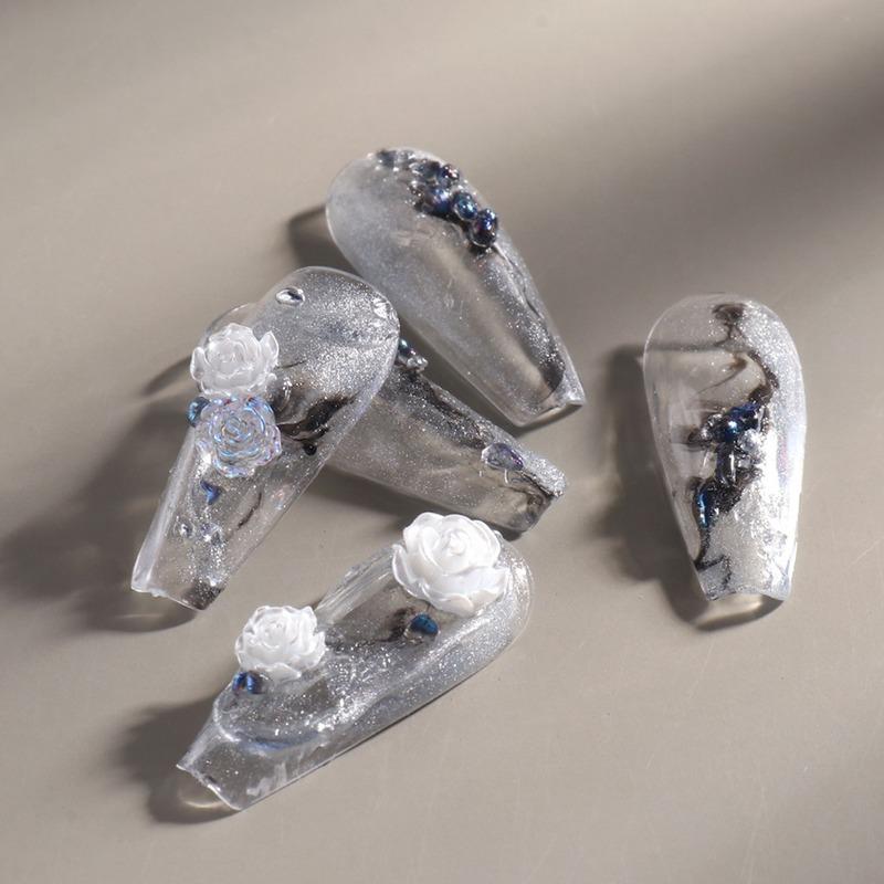 White Aurora Camellia Nail Art Jewelry Acrylic Resin Flowers Design Elegant Wedding Charms Accessories Rhinestone Decor