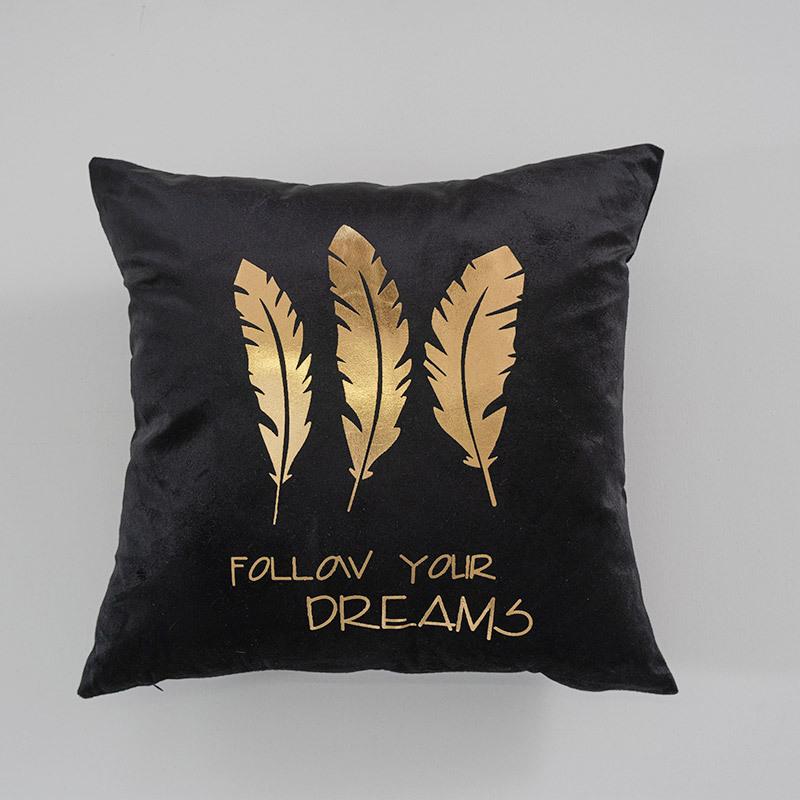 Short Plush Golden Leaf Sofa Cushion Cover, Retro Light Luxury Living Room Bedside Pillow Cover, Hot Stamping Pillow Cover