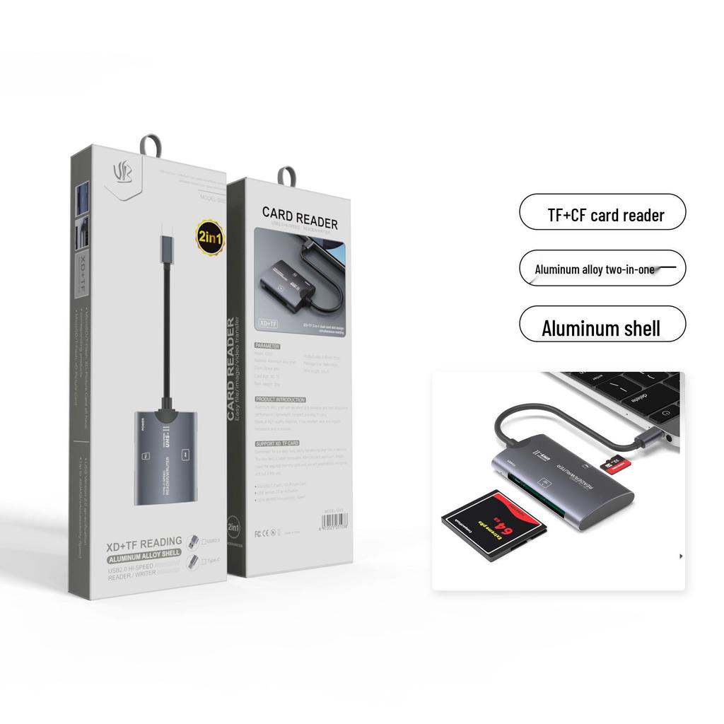 USB Multi-Functional High-Speed Card Reader: TF, XD, Type-C, Aluminum Alloy