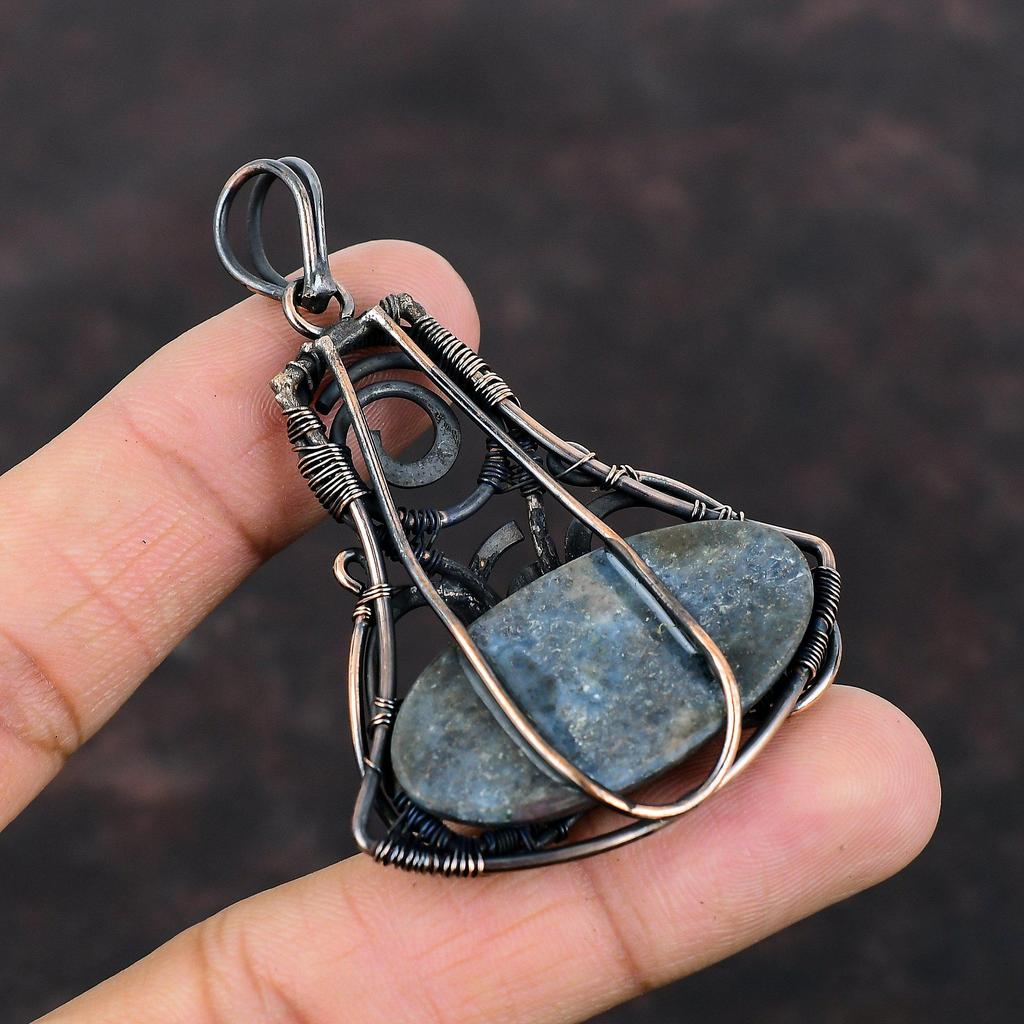 Ruby In Blue Kyanite Pendant Copper Wire Wrapped Pendant Decent Pendant Handmade Wire Wrap Jewelry Brand New Pendant Gemstone Copper Jewelry