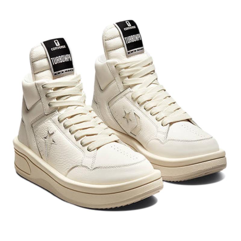 Rick Owens DRKSHDW x Converse Weapon Series Turbowpn Leather Collaborative Mid-Top Retro Basketball Shoes Unisex Ivory White