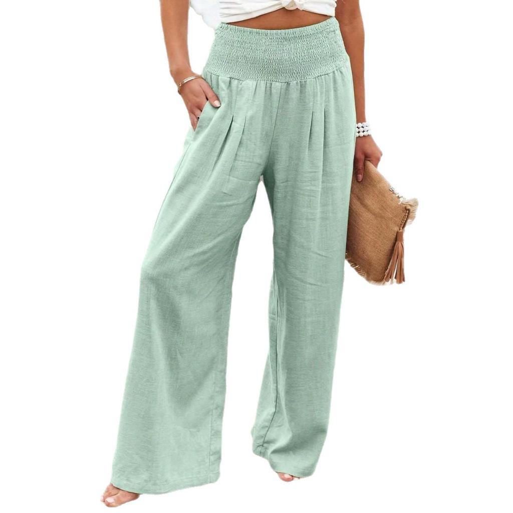European & American High-Waisted Loose Summer Casual Wide-Leg Trousers for Women - Cotton Linen