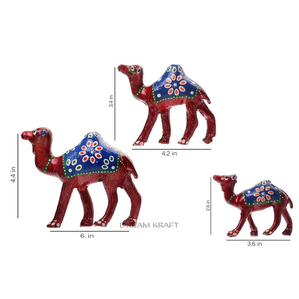 Camel - Handcrafted Paper Mache Artistry, Striking Red Finish, Ideal for Home Decor Showpiece (12X10X8CM) Set of 3