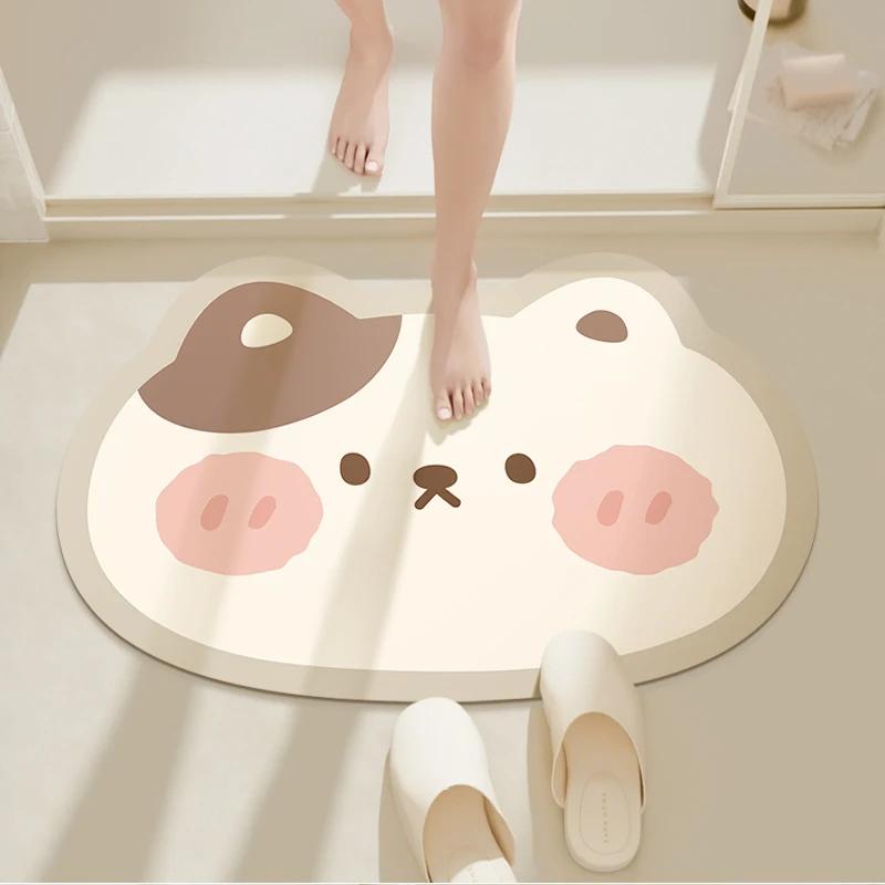 Lovely Milk Cow Shape Bathroom Doormat, Soft Plush Non-slip Absorbent Mat, Washable Rug For Cute Style Home Indoor Decor