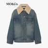 MO&Co. Plush Collar Retro Washed Denim Jacket