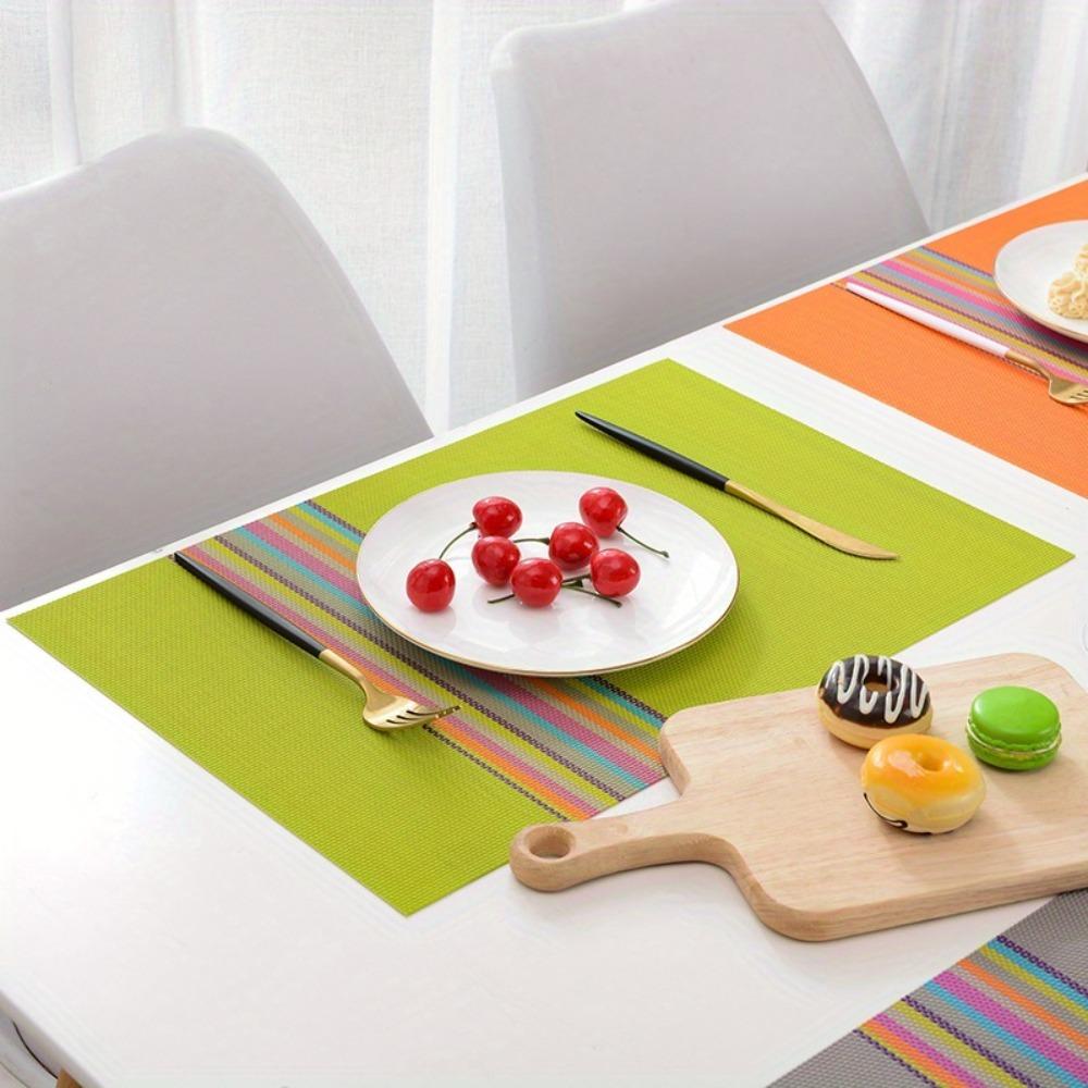 6 Pieces Scratch Resistant Colorful Strip Table Mat Waterproof Plate Pads Place Mats  Dining Table
