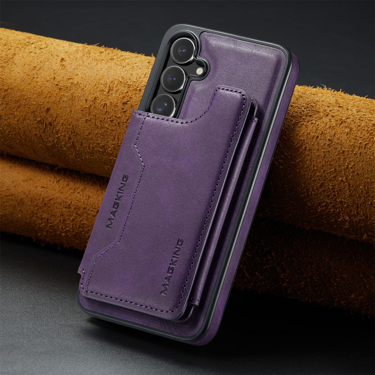 

Detachable Leather Phone Case for Samsung S25 Edge FE S24 Plus S23 Ultra Magnetic RFID Blocking Card Holder Wallet Stand Cover Galaxy S25 FE фиолетовый