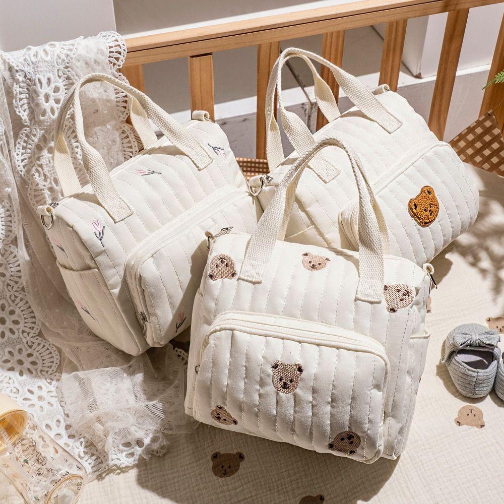 Embroidery Baby Diaper Organizer Korean Style Quilted Embroidered Shoulder Bag Mummy Bag  Outdoor