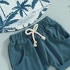 Infant Boy Summer Clothes Suits Beach Style Tree Print Short Sleeve Crew Neck T-Shirts and Elastic Waist Shorts 2Pcs Set