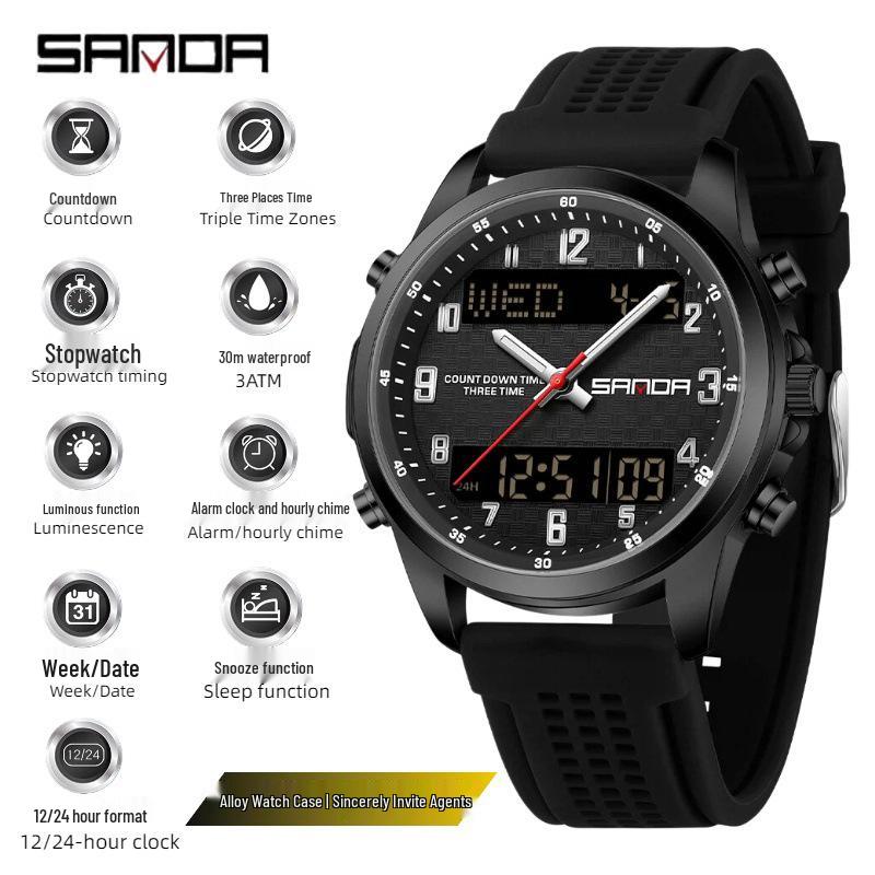 SAND Men's Multifunction Outdoor Sports Watch - 50M Waterproof, Luminous, with Snooze and Countdown Timer