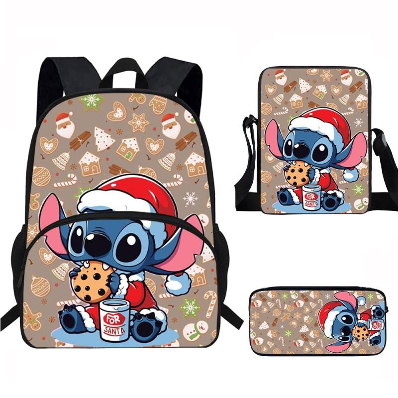 Stitch Kids School Backpack Set Elementary Students Oxford Fabric Ergonomic Design Printed Cartoon 3-Piece Bundle