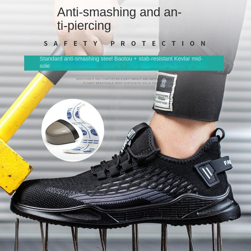 Labor Insurance Shoes Men's Anti-smashing and Anti-piercing Fly-woven Breathable Lightweight Solid Bottom Safety Shoes