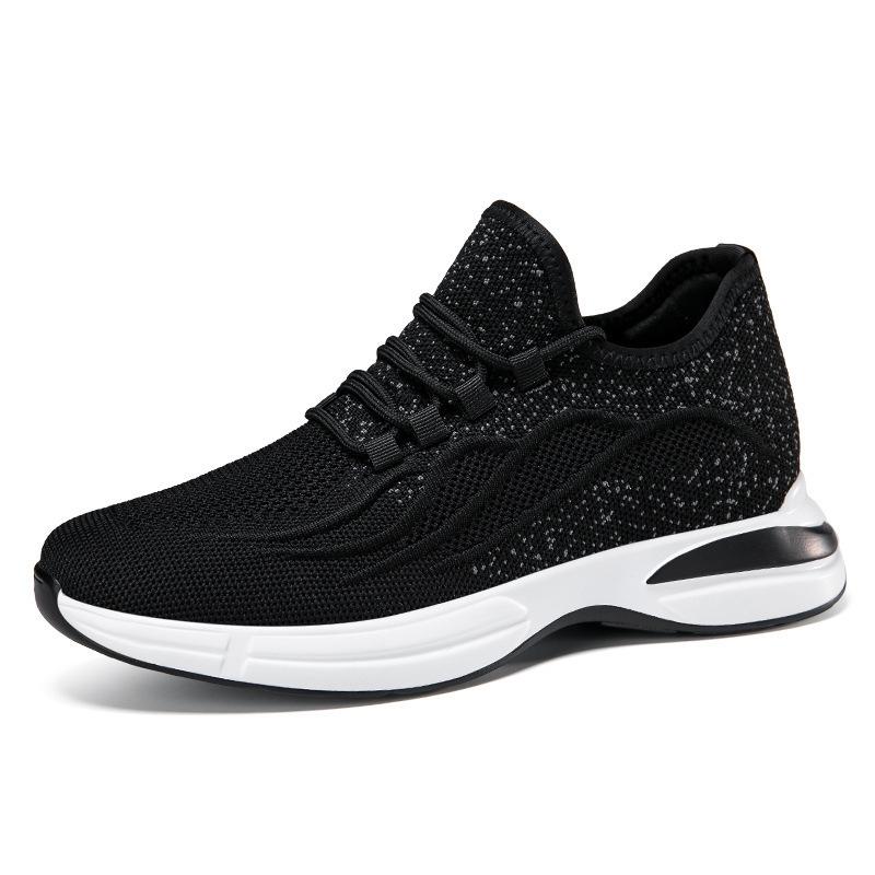 Men's Flyknit Height-Increasing Running Shoes - Breathable Mesh, Thick Sole, Low-Top, Spring/Summer Casual Sportswear.