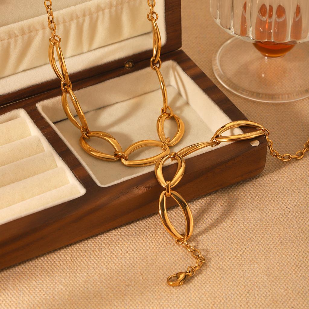 Euro-American light luxury geometric oval necklace, exaggerated niche design, high-end titanium steel bracelet