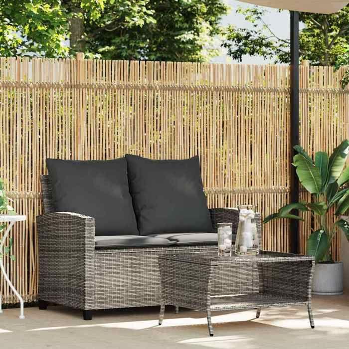 VidaXL Garden Sofa 2-seater Cushions and Table Grey Braided Resin, Outdoor Sofa, Garden Loveseat, Sofa of 4103847