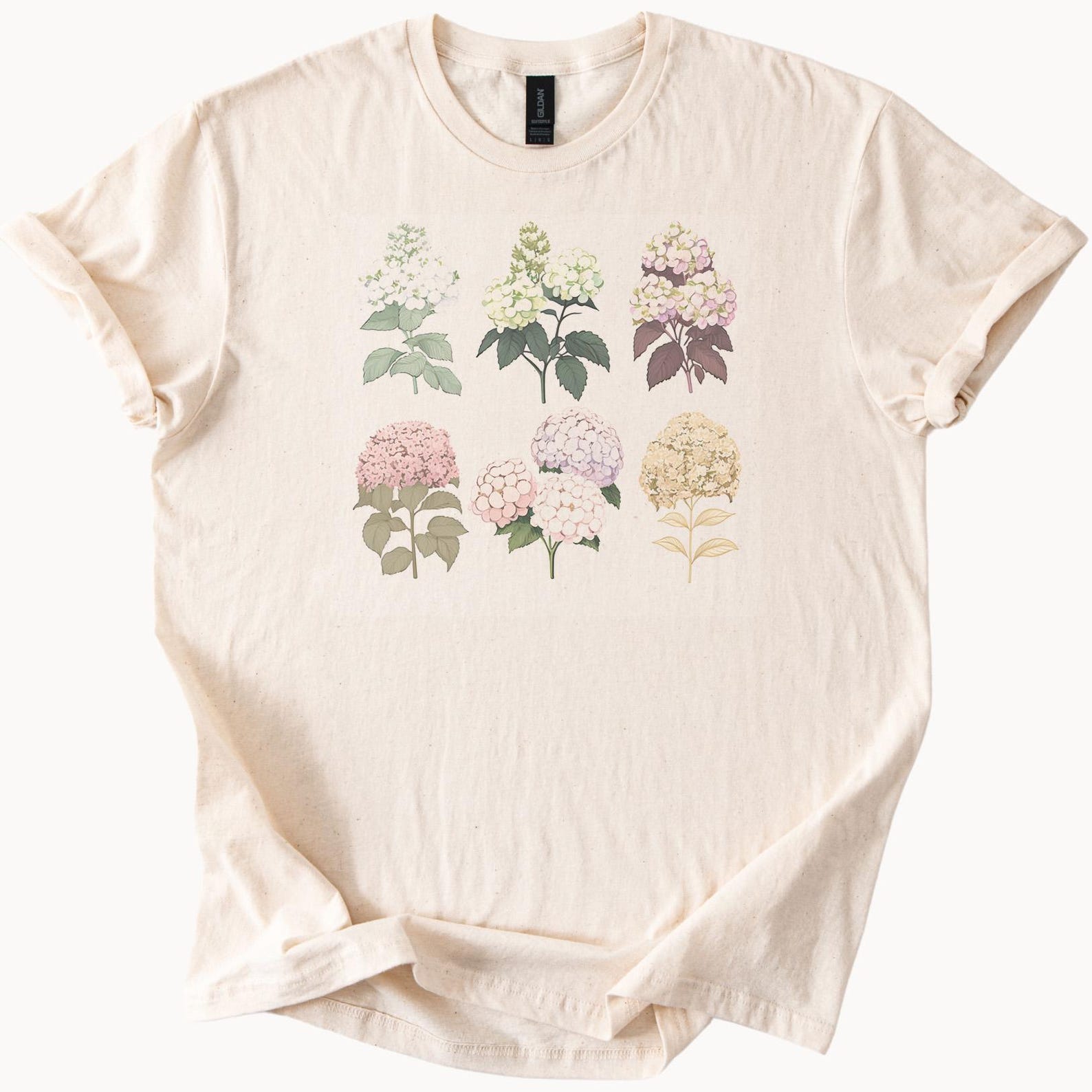 Botanical Hydrangea Flowers T Shirt Floral Graphic Tee 100
