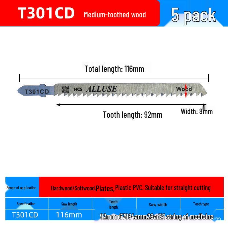Extra Long Jigsaw Blade T244D - Fine/Coarse Teeth, Anti-Chip, for Wood, Metal, Plastic, Iron, Aluminum