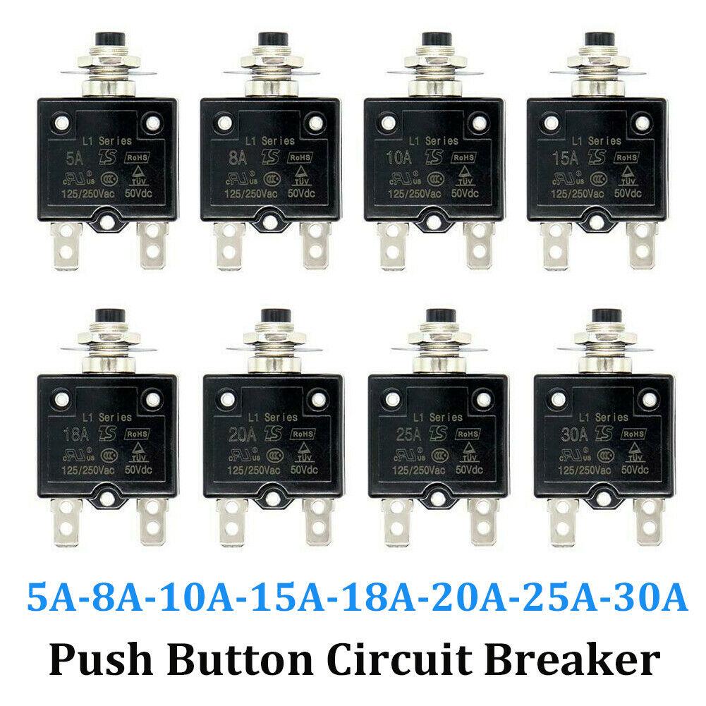 Thermal Circuit Breakers 12-50V DC 125-250V Volt AC Overload Protection Push Button Thermal Cutout Switch Terminal Accessories