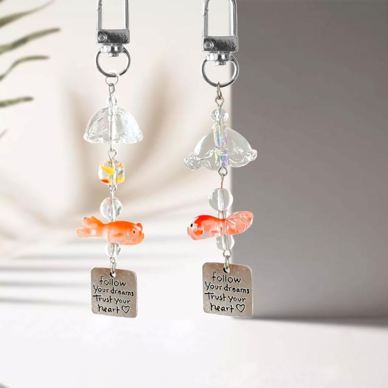 Handmade Beaded Door Charm Resin Keychain Dreamy Goldfish Designs Decorative Accessory