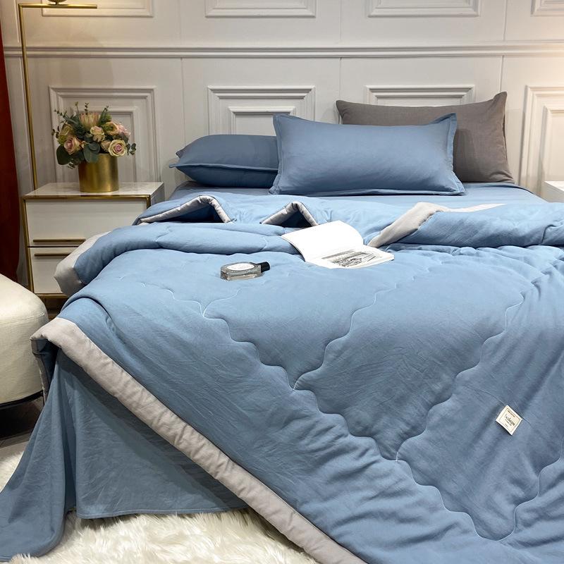 Solid Color Washed Cotton Skin-Friendly Machine Washable Summer Quilt for Air Conditioned Rooms – Thin, Single & Double Sizes