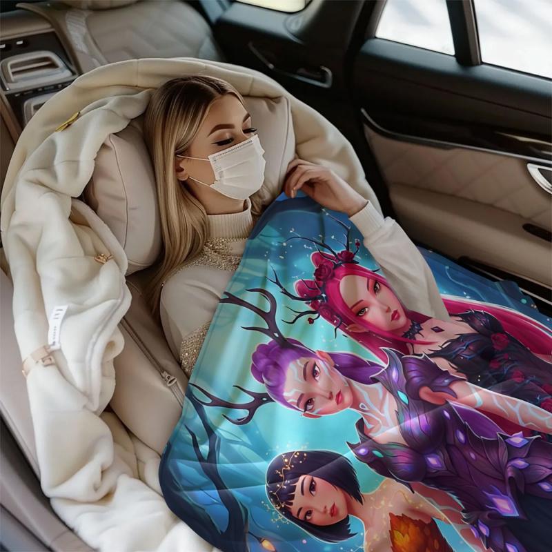 K-POP Demons Hunter Theme Flannel Blanket, Hot Anime Print Throw Blanket, Fan Gift Blanket, Multi-Purpose Blanket for Leisure